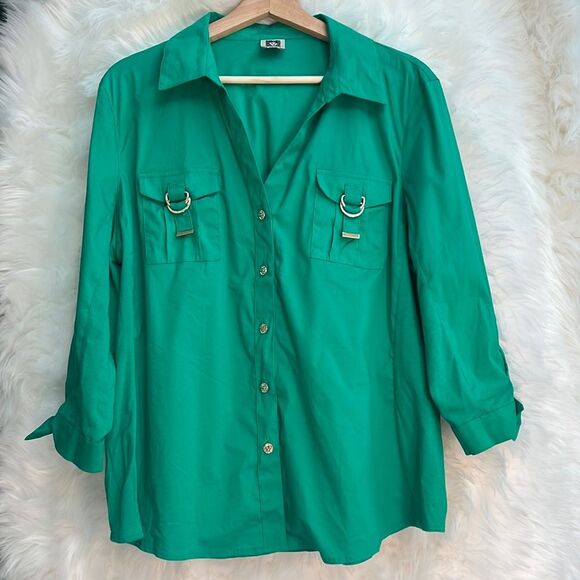 Anne Klein green button down blouse - Picture 1 of 7
